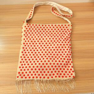 1950s VINTAGE Beaded Bag Medium White Crochet MOD Mesh‎ Shoulder Purse Gatsby